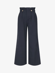 Pantalon ample uni à taille haute - Marine - 1