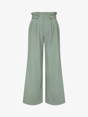 Pantalon ample uni à taille haute - Vert gris - 4