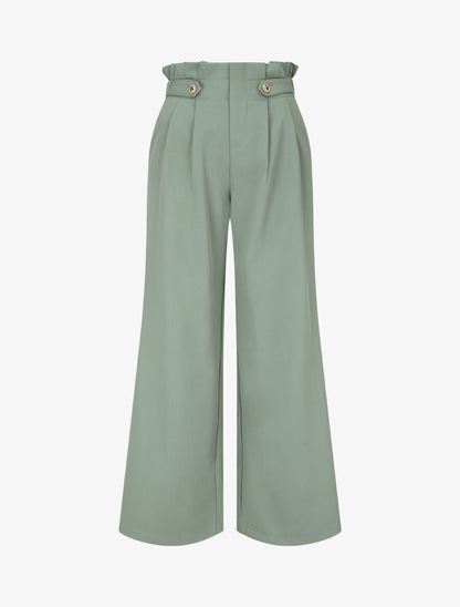 Pantalon ample uni à taille haute - Vert gris - 4