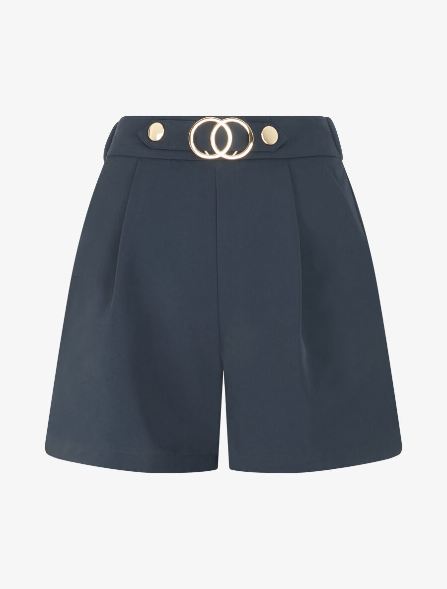 Short droit taille haute à boucle fantaisie - Marine - 1