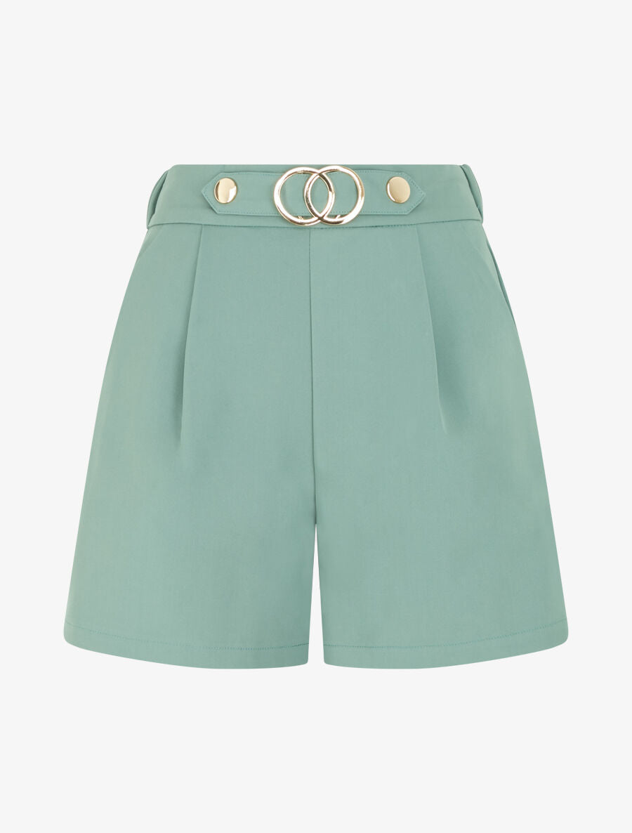 Short droit taille haute à boucle fantaisie - Vert gris - 1