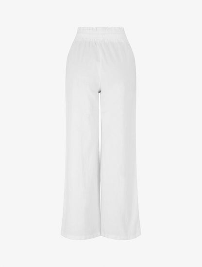 Pantalon uni élastiqué effet lin - Blanc - 2