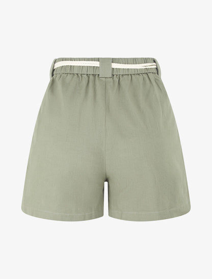 Short élastiqué effet lin - Kaki - 2