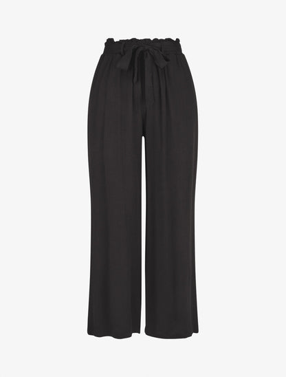 Pantalon uni fluide élastiqué - Noir - 1