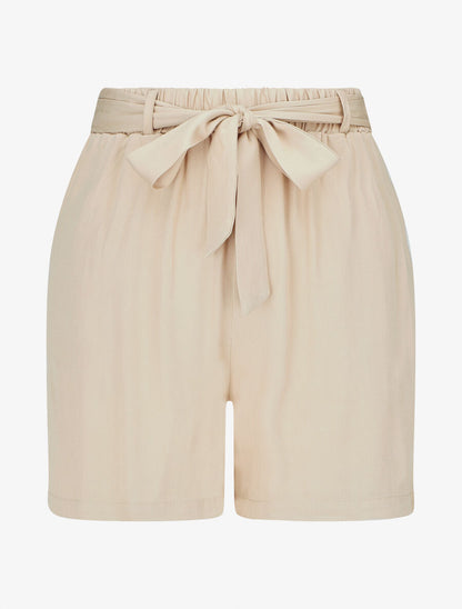 Short fluide uni et ceinturé - Beige - 1