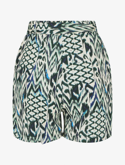 Short fluide imprimé abstrait et ceinturé - Vert - 2