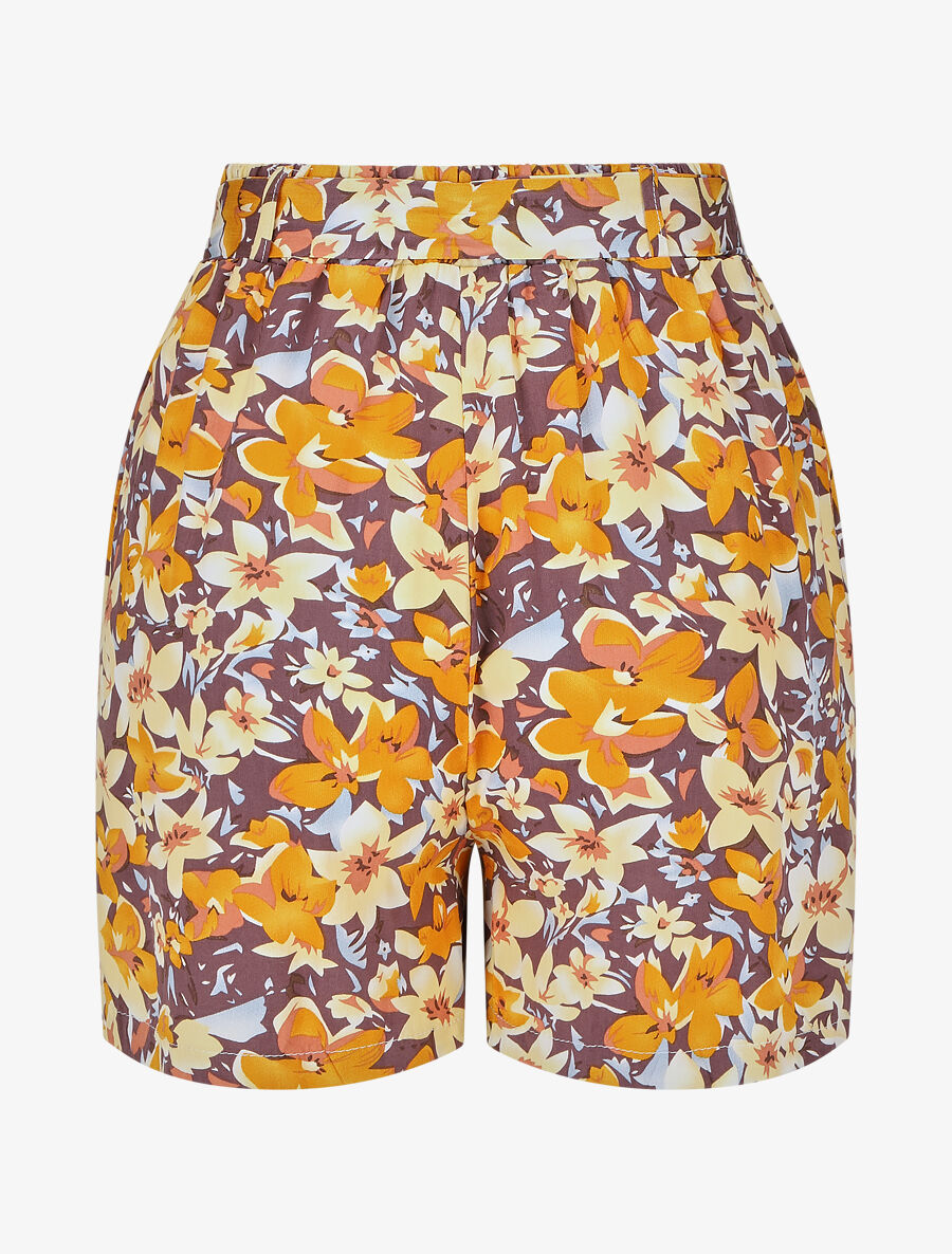 Short fluide imprimé fleuri et ceinturé - Taupe - 2