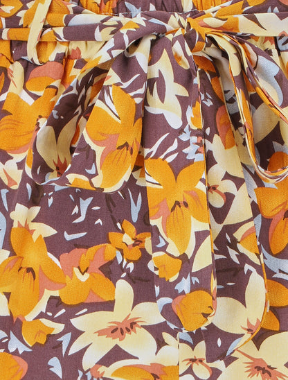 Short fluide imprimé fleuri et ceinturé - Taupe - 3