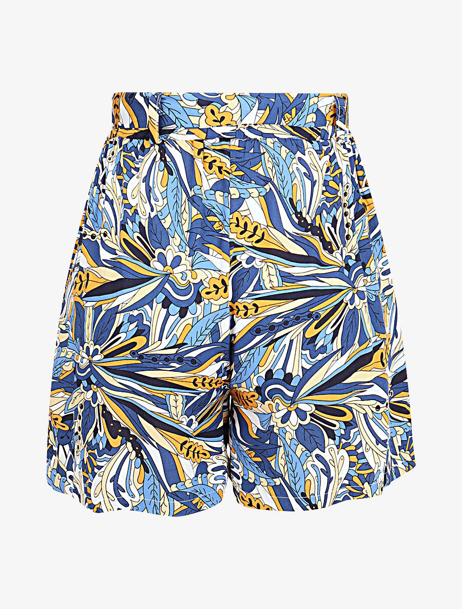 Short élastiqué imprimé mandala - Bleu - 2