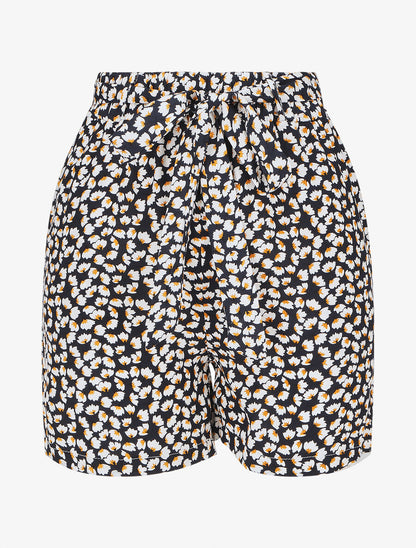 Short fluide imprimé petites fleurs et ceinturé - Bleu nuit - 1