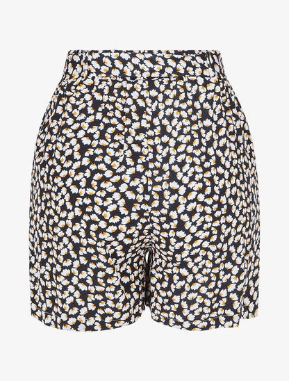Short fluide imprimé petites fleurs et ceinturé - Bleu nuit - 2