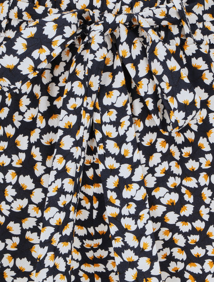 Short fluide imprimé petites fleurs et ceinturé - Bleu nuit - 3