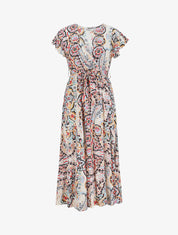 Robe longues motif floral à mancherons - Noir/blanc - 1