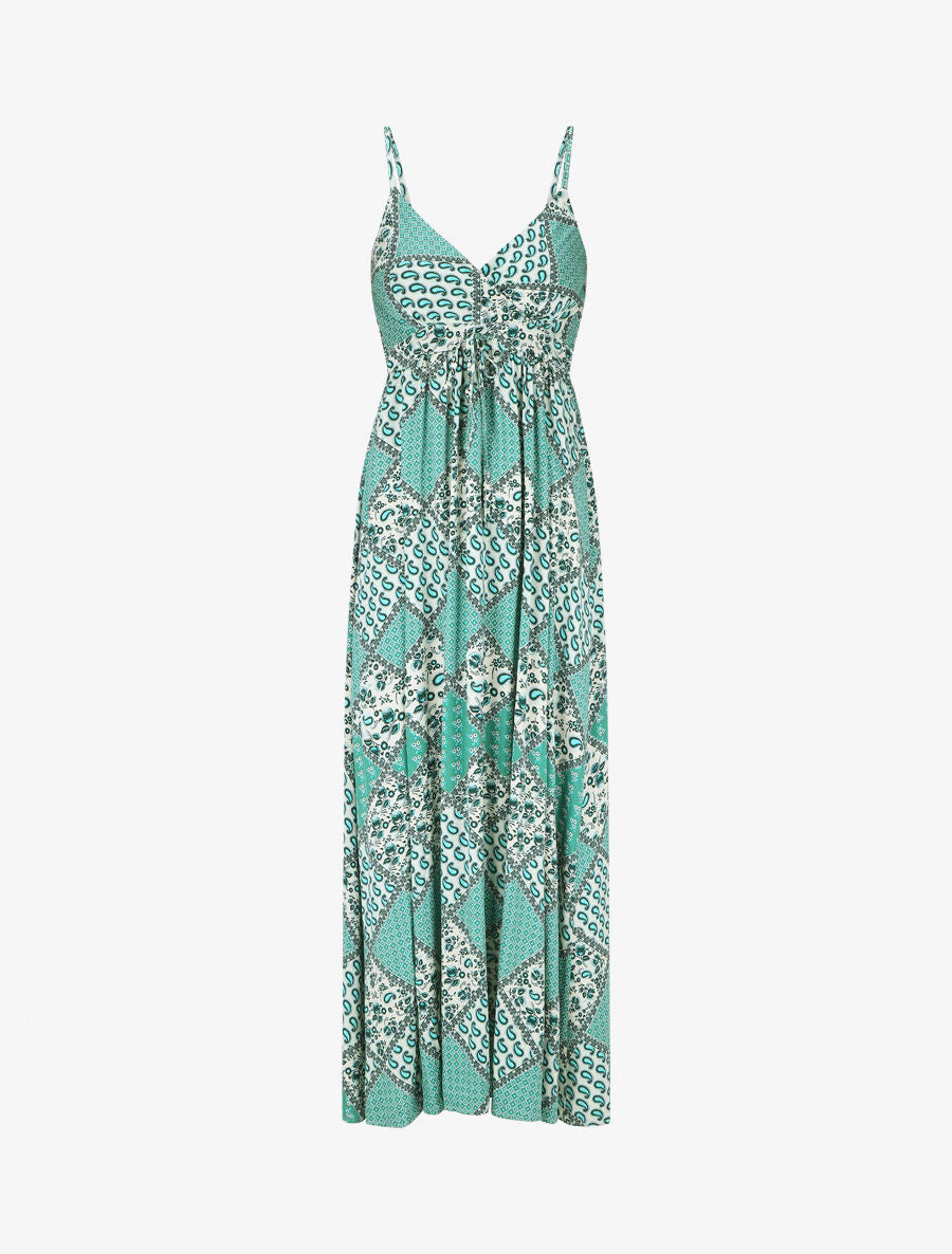 Robe longue à fines bretelles imprimé foulard - Vert - 4