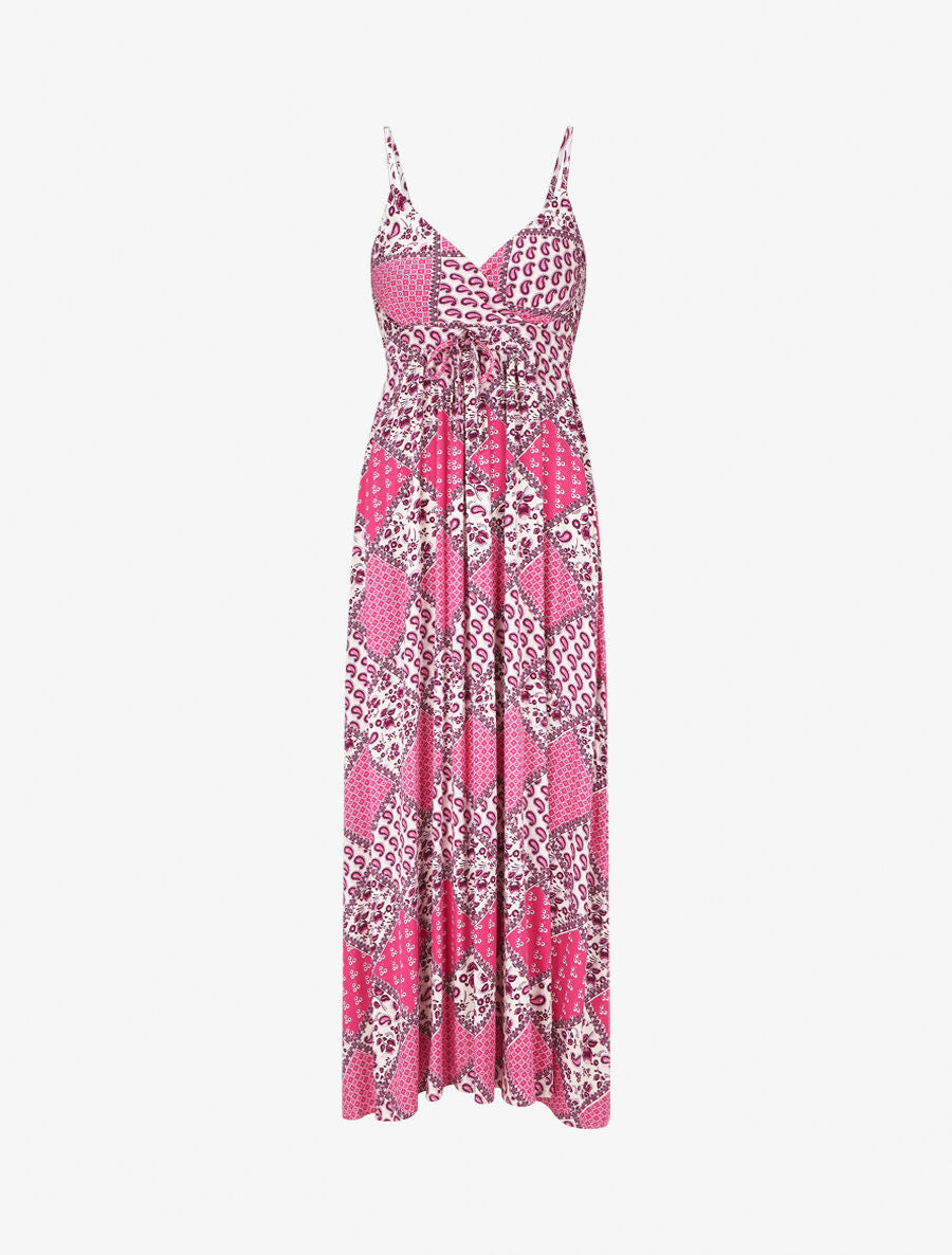 Robe longue à fines bretelles imprimé foulard - Fushia - 1