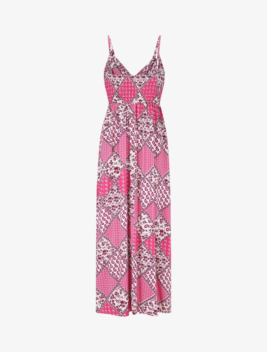 Robe longue à fines bretelles imprimé foulard - Fushia - 2