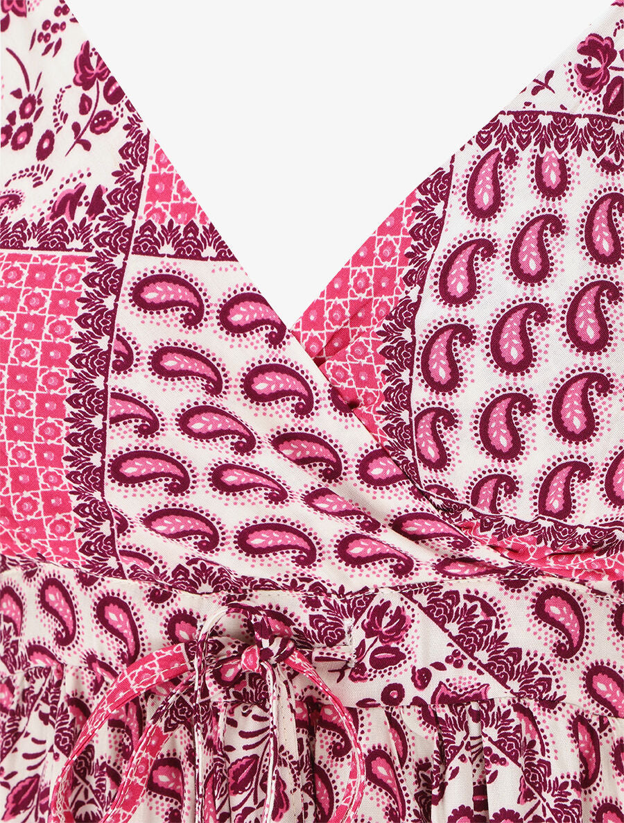 Robe longue à fines bretelles imprimé foulard - Fushia - 3