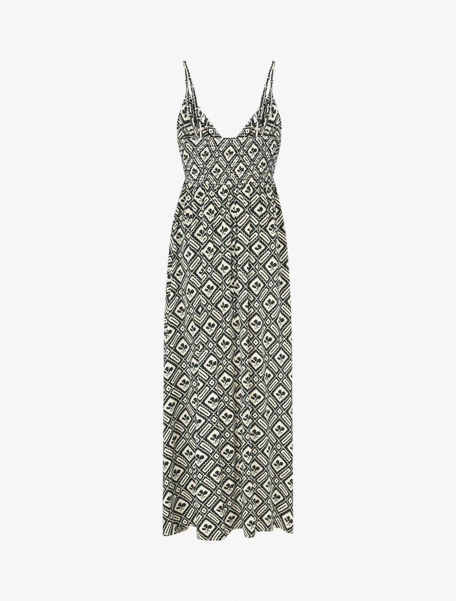 Robe longue à fines bretelles imprimé graphique - Vert - 2