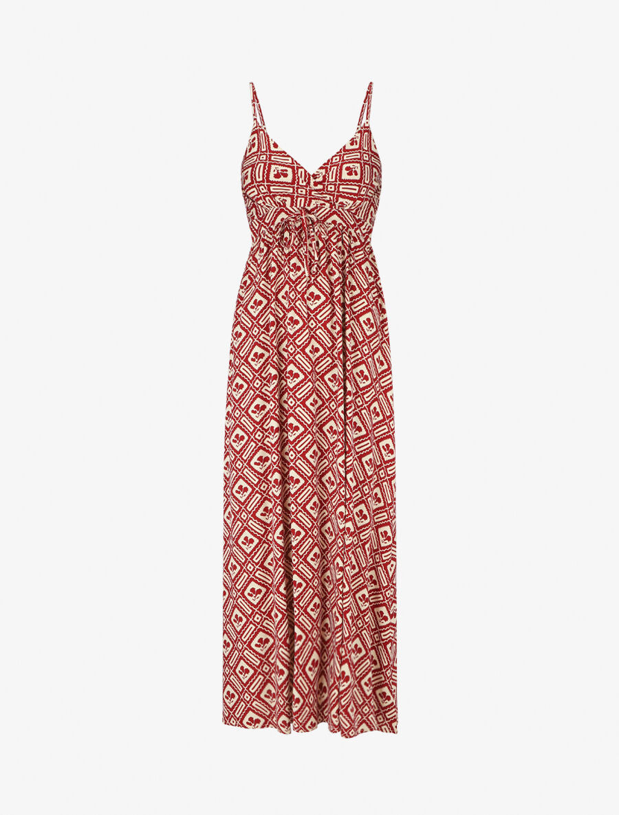 Robe longue à fines bretelles imprimé graphique - Rouge - 1