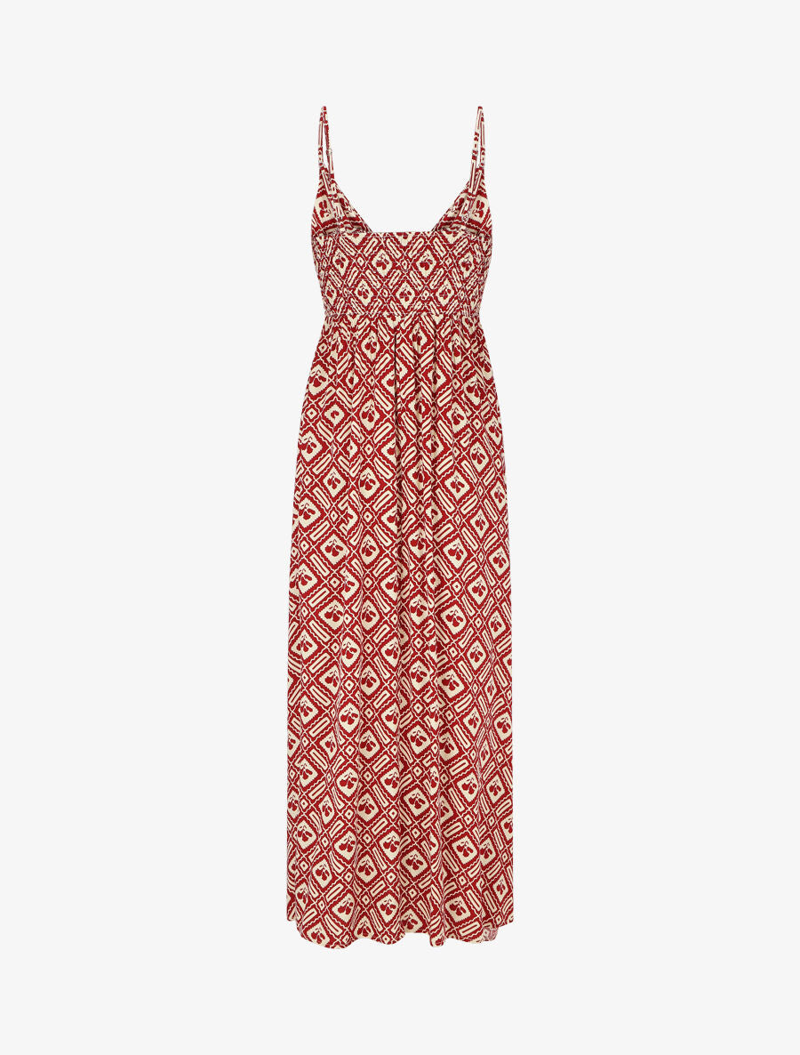 Robe longue à fines bretelles imprimé graphique - Rouge - 2