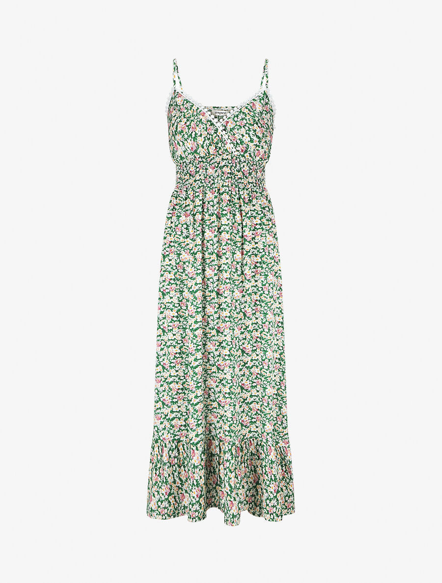Robe imprimé fleuri à fines bretrelles - Vert - 1