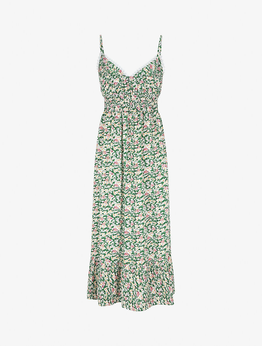 Robe imprimé fleuri à fines bretrelles - Vert - 2