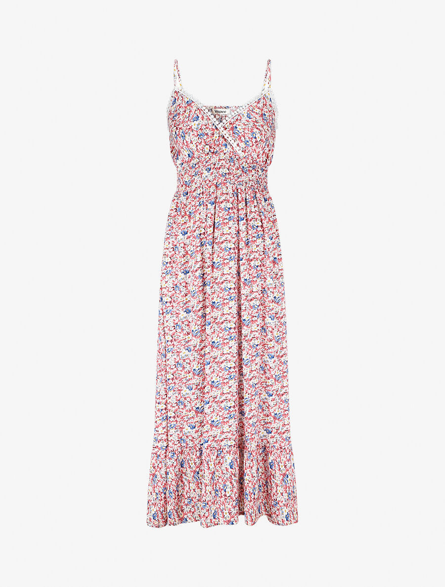 Robe imprimé fleuri à fines bretrelles - Rose - 5