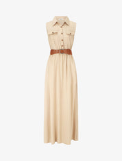 Robe longue unie sans manches - Beige - 4