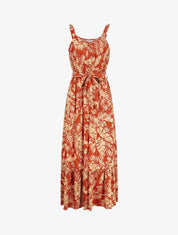 Robe longue imprimé tropical irisé à bretelles - Brique - 1