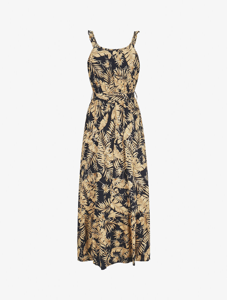 Robe longue imprimé tropical irisé à bretelles - Marine - 2