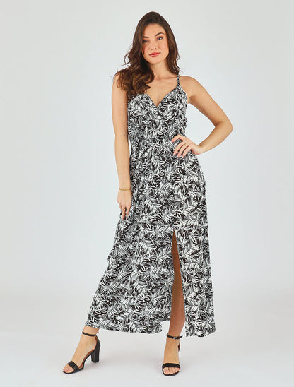 Robe longue fendue à dos ajouré - Noir - 4