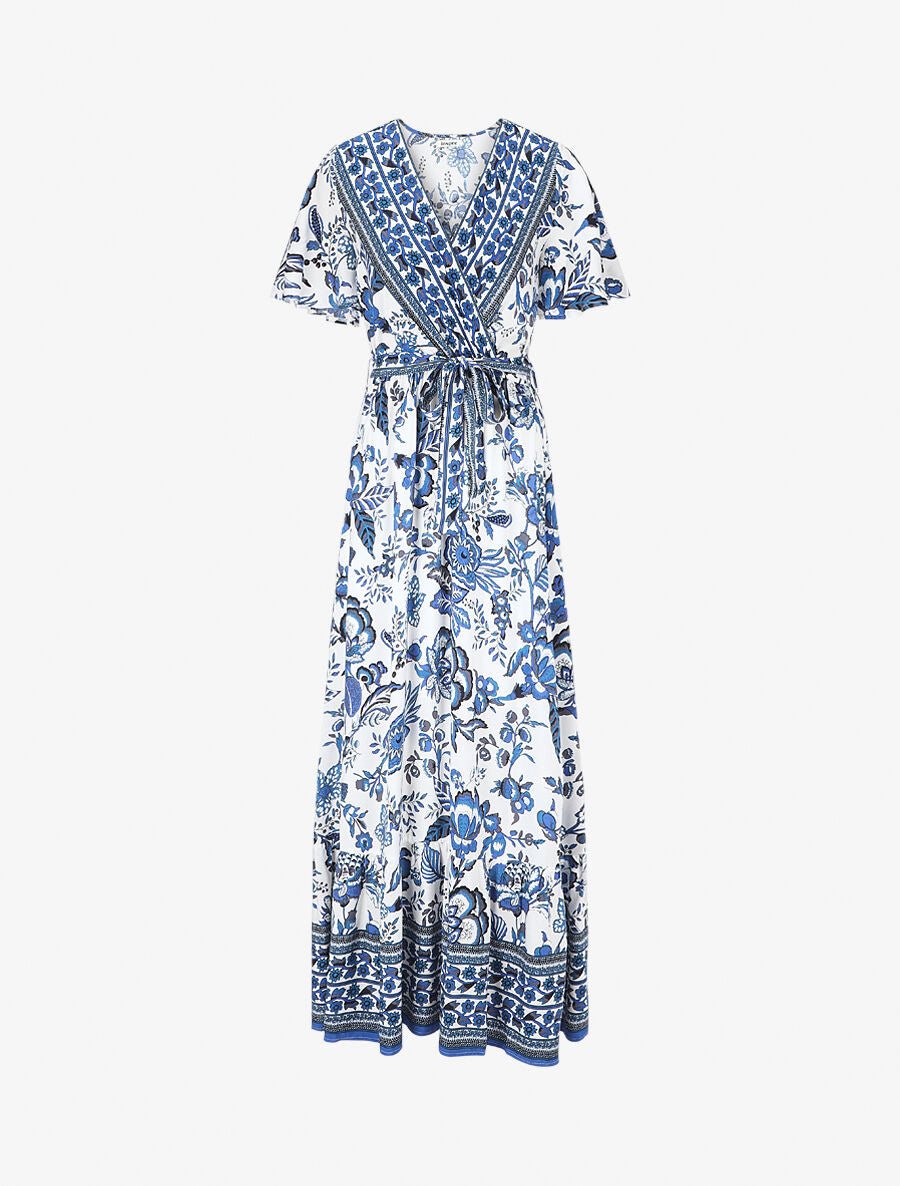 Robe imprimé fleuri à taille élastiquée - Bleu - 1