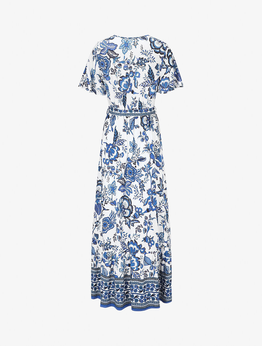 Robe imprimé fleuri à taille élastiquée - Bleu - 2