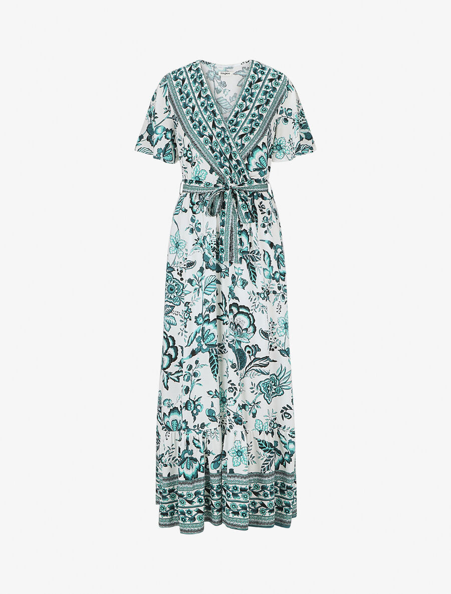 Robe imprimé fleuri à taille élastiquée - Vert - 1