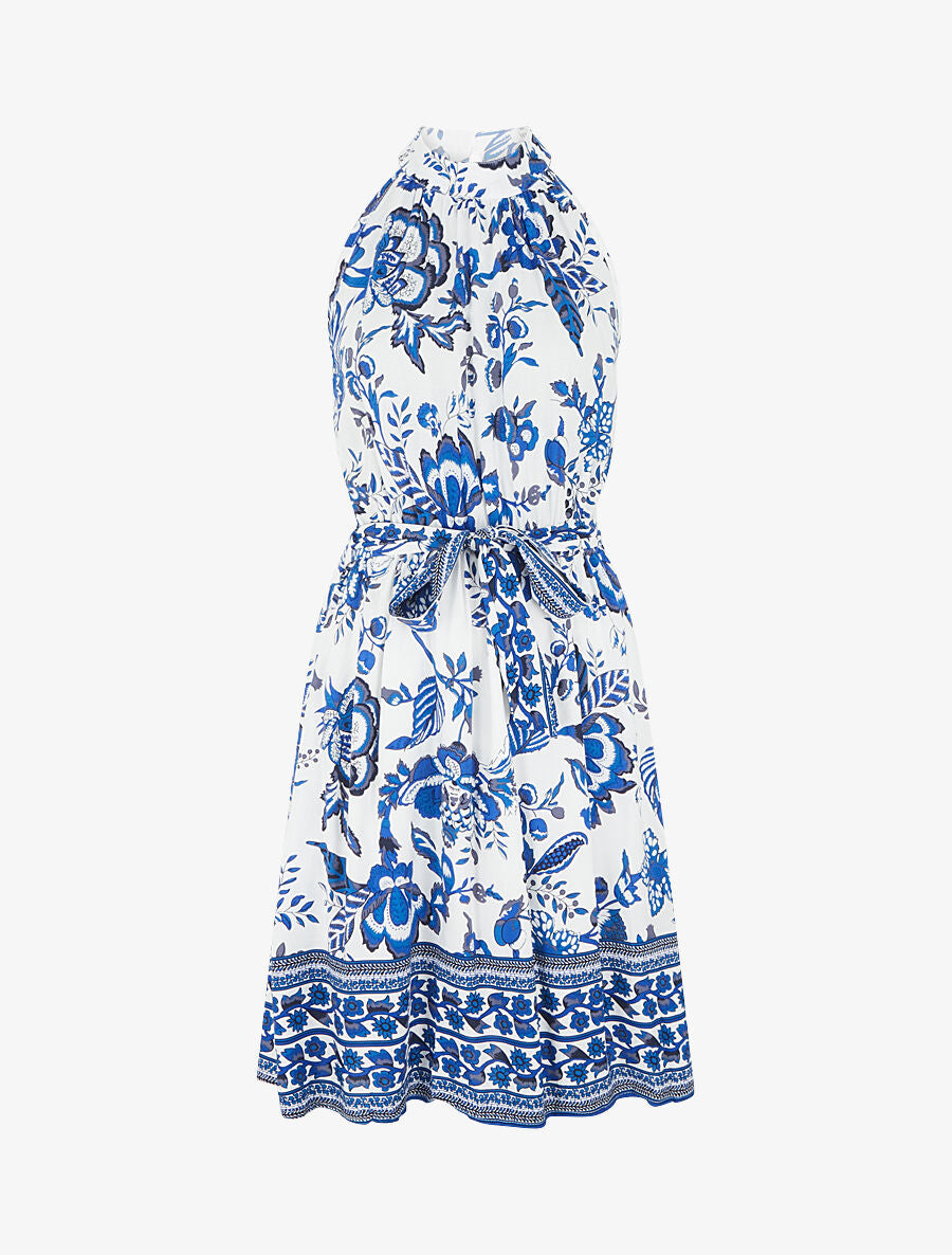 Robe mi-longue évasée imprimé floral - Bleu - 1