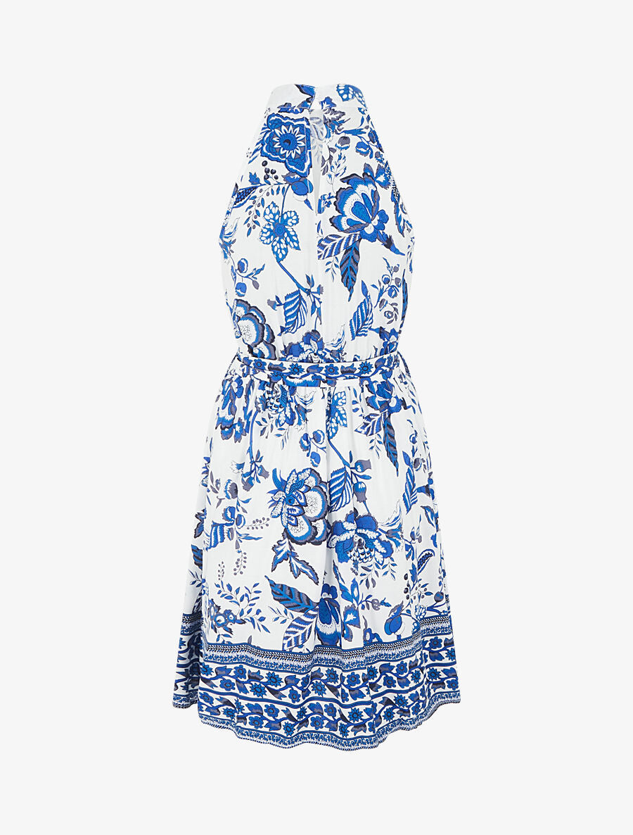 Robe mi-longue évasée imprimé floral - Bleu - 2