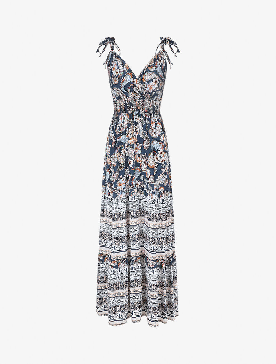 Robe longue imprimé foulard et mosaïque - Marine - 5