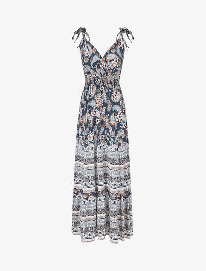 Robe longue imprimé foulard et mosaïque - Marine - 5