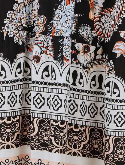 Robe longue imprimé foulard et mosaïque - Noir - 3