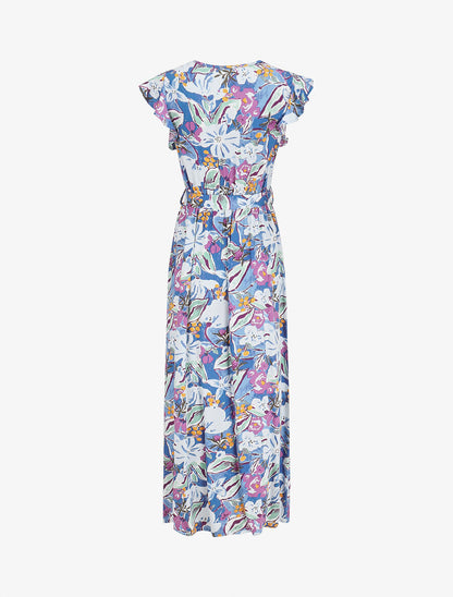 Robe longue à mancherons imprimé fleuri - Bleu - 2