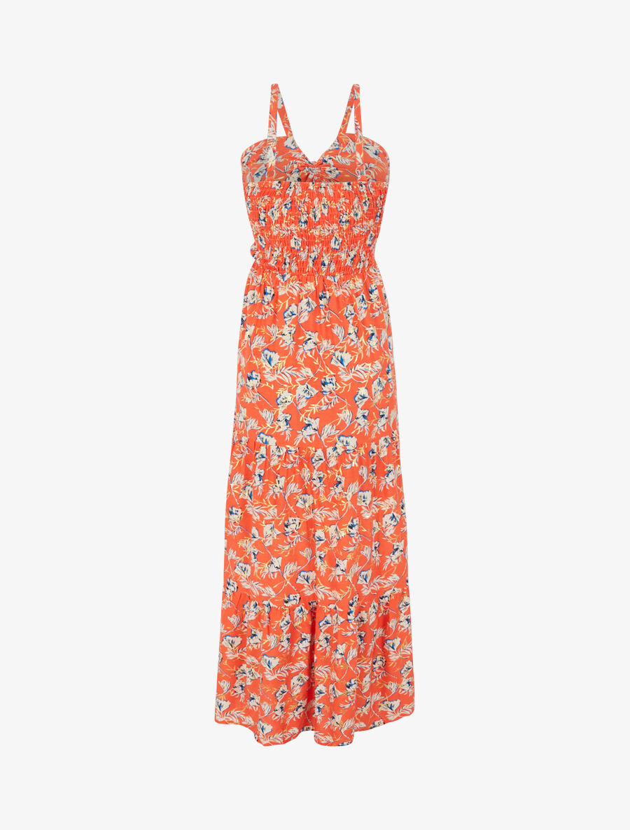 Robe longue évasée imprimé fleur irisé à bretelles - Orange - 2