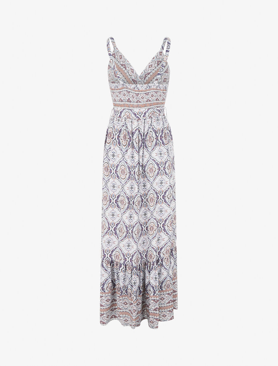 Robe longue évasée imprimé arabesque fleuri à bretelles - Violet - 2
