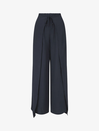 Pantalon coupe droite à pans superposés - Marine - 1