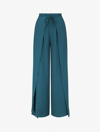 Pantalon coupe droite à pans superposés - Bleu canard - 5