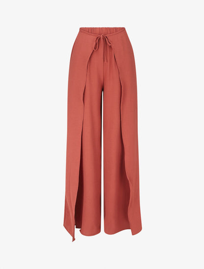 Pantalon coupe droite à pans superposés - Corail - 4