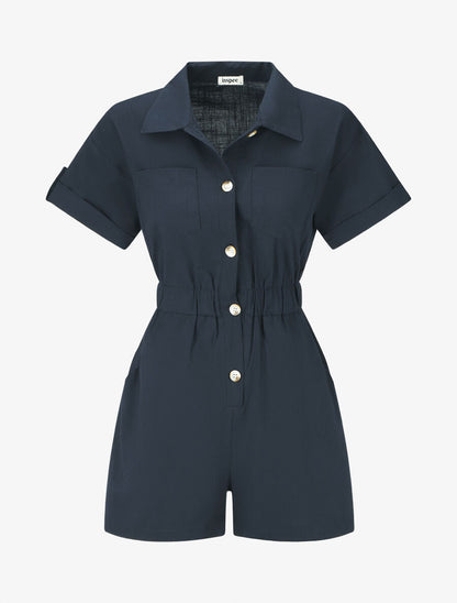 Combishort uni à taille élastiquée - Marine - 1