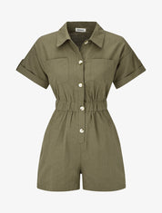 Combishort uni à taille élastiquée - Kaki - 1