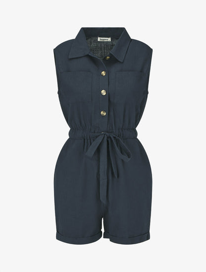 Combishort uni sans manches - Marine - 1