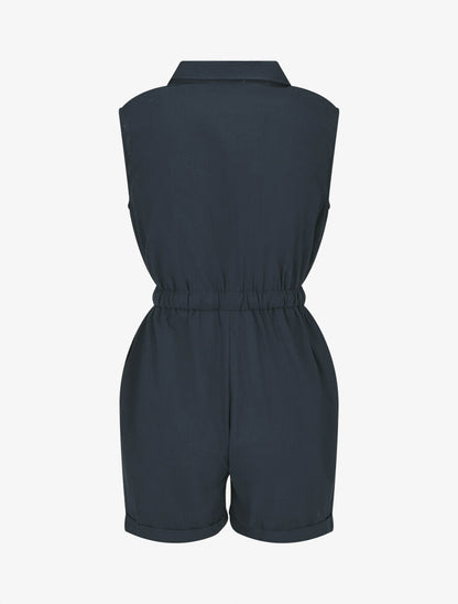 Combishort uni sans manches - Marine - 2