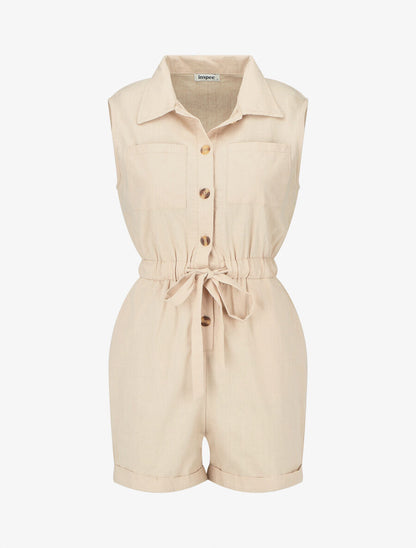 Combishort uni sans manches - Beige - 5